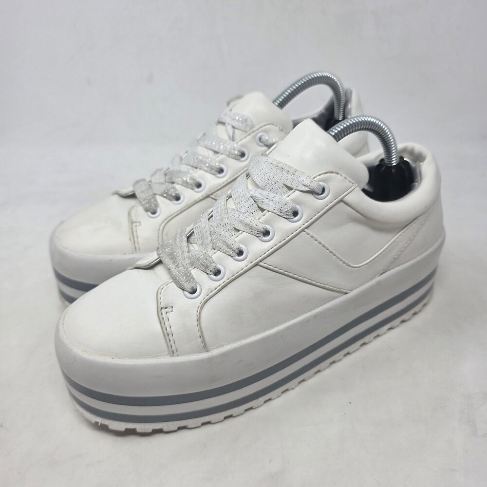 Zara White Platform Sneakers Lace Up Casual Shoes Women Size 7.5